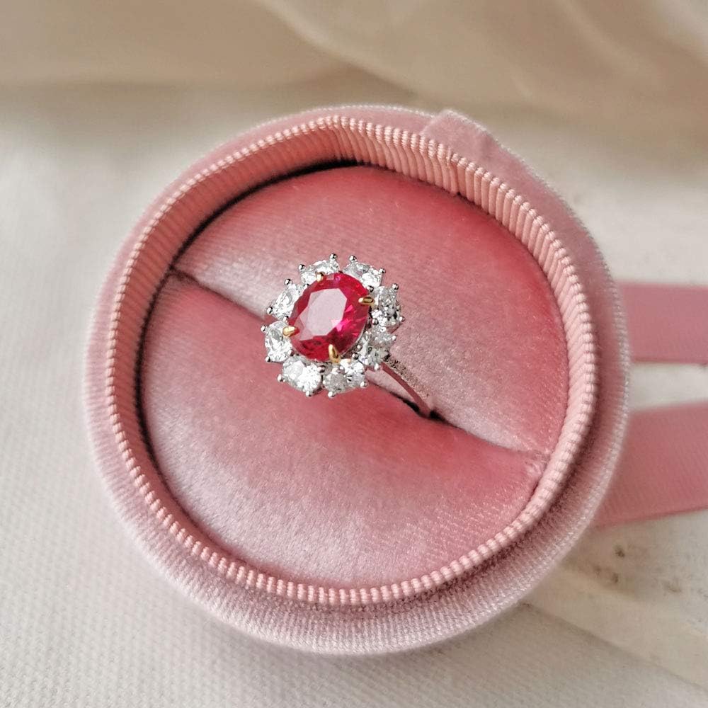 Michooyel S925 2.0ct Rubino Sangue di piccione Anello Taglio ovale Anello di fidanzamento Fedi di diamanti Anello nuziale Argento sterling Cubic Zirconia Gioielleria raffinata per le donne