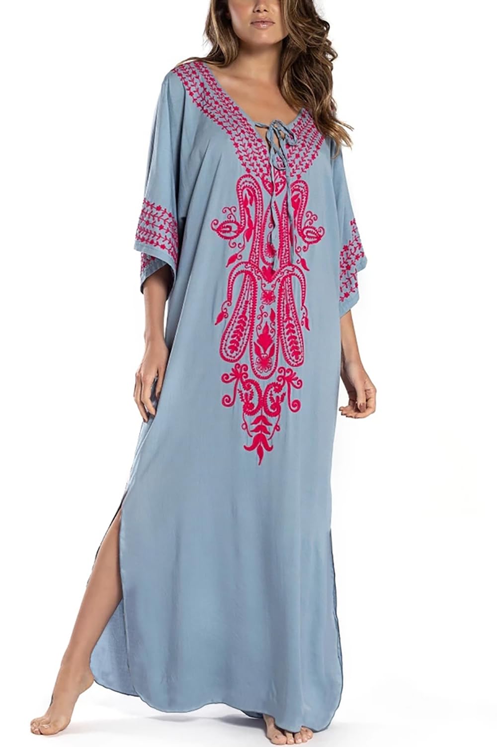 L-Peach Women's Kimono Long Dress Maxi Kaftan Summer Beach Boho Cover up Tops