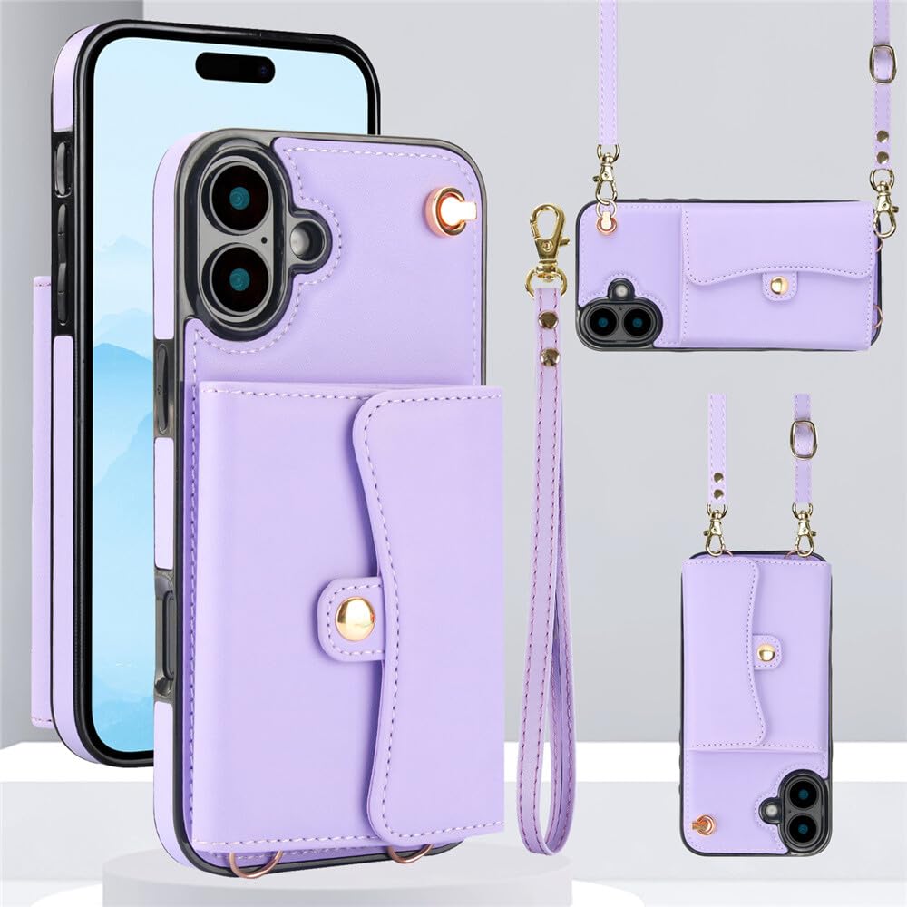 Generic - Funda con tapa para iPhone 12 Pro (color morado con correa para hombro)