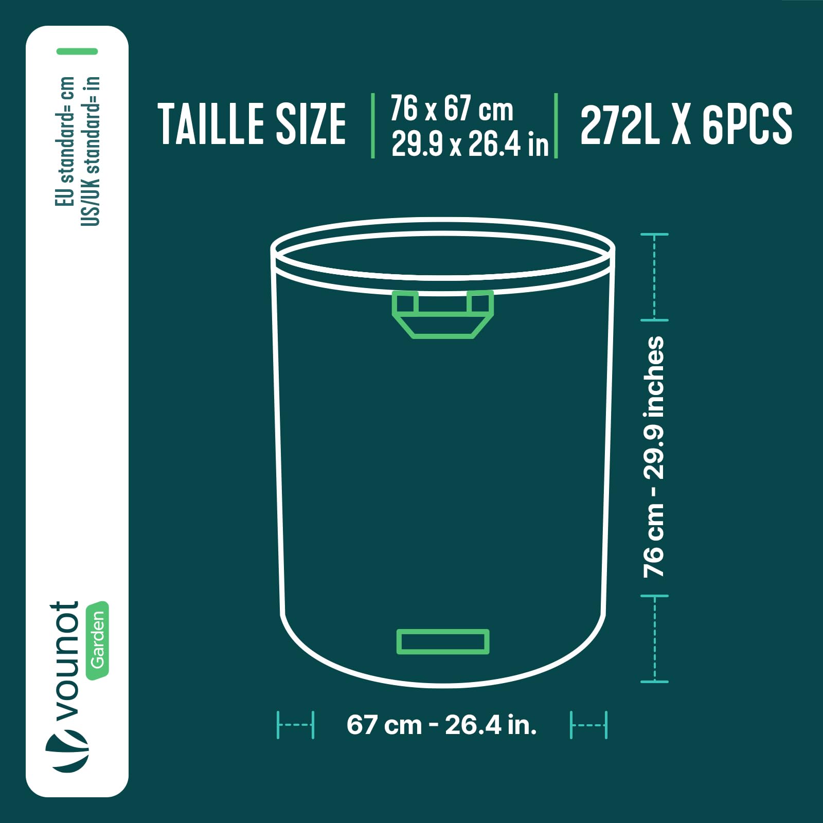 VOUNOT Gartenabfallsack 272 Liter, 6er Gartensäcke für Grünabfall, Selbststehend und Falt, Laubsack Selbstaufstellend aus robustem Polypropylen-Gewebe (PP) 150gsm