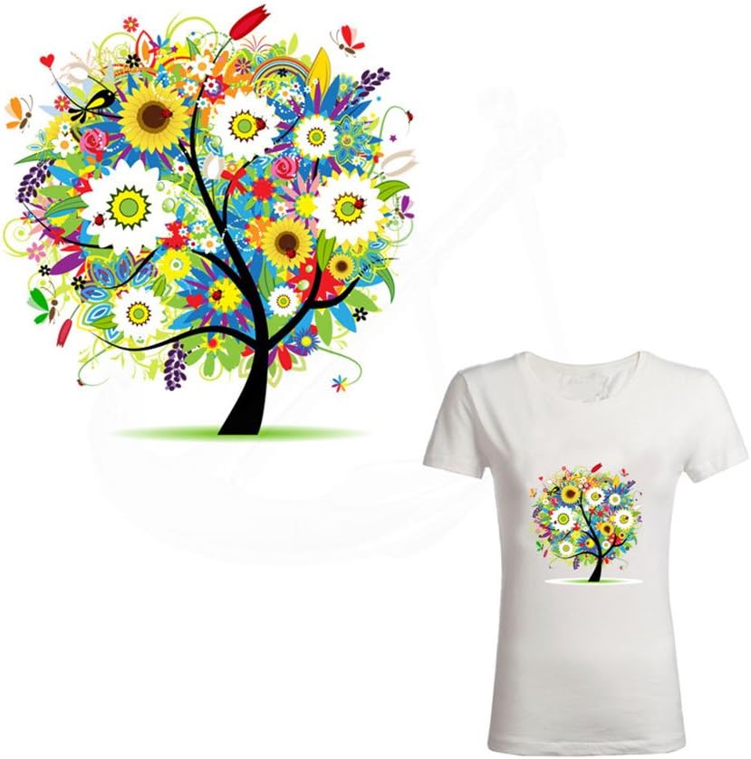 21 X 20CM Iron-on Patches, Flower Tree Printing Heat Transfer Sticker Patch Household Irons DIY Decor Hotfix Decal Motif Appliqued Compatible T-Shirt Jeans Coats Totes Hoodie