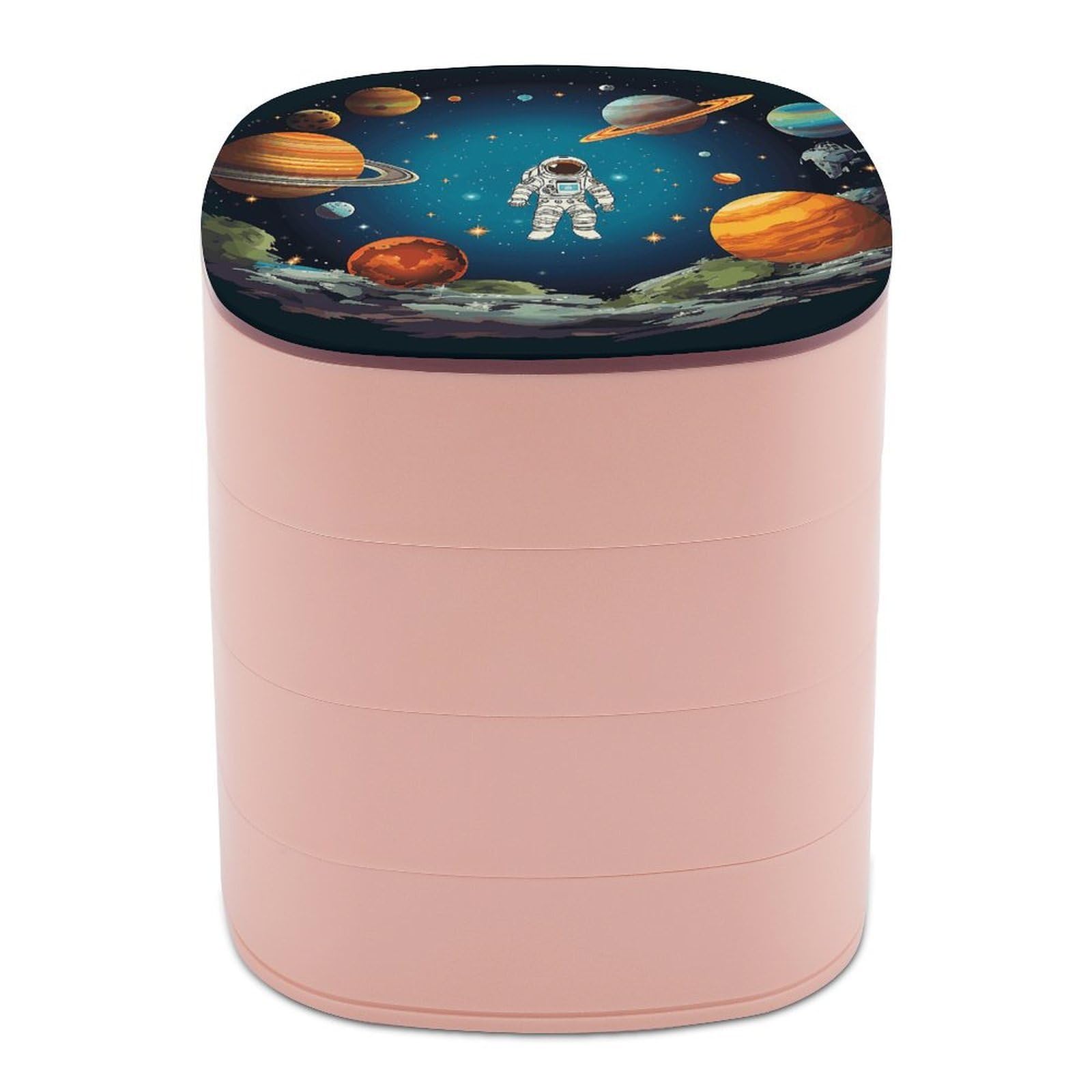 FekiLoot Outer Space Rocket Astronaut Jewelry Box 4-Layers Rotatable Jewelry Organizer Storage Box with Mirror Cute Travel Jewelry Case Portable Earring Holder Organizer for Ring Necklace Bracelet