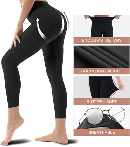 Miniatura 5 de Blisset Paquete de 3 leggings de cintura alta para mujer, pantalones deportivos suaves con control de abdomen para correr, yoga, entrenamiento,