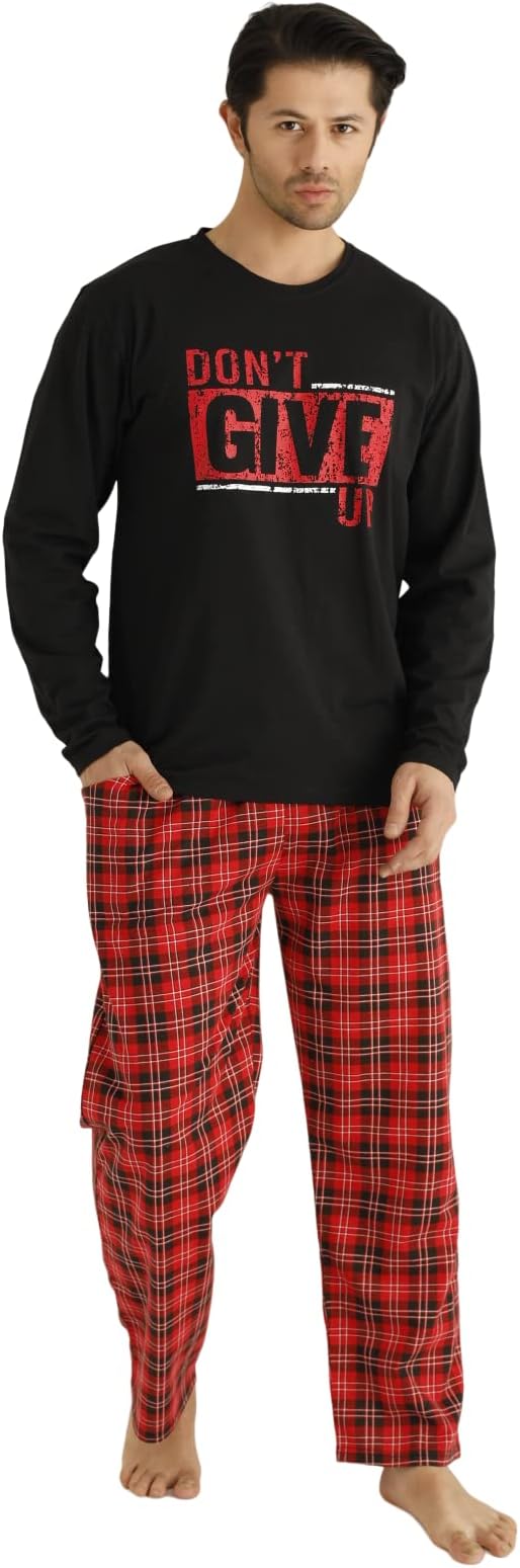 LindrosMen's Homewear T-Shirt and Pants Turkish Cotton Pajama Set Sleepwear Loungewear Set Soft and Breathable