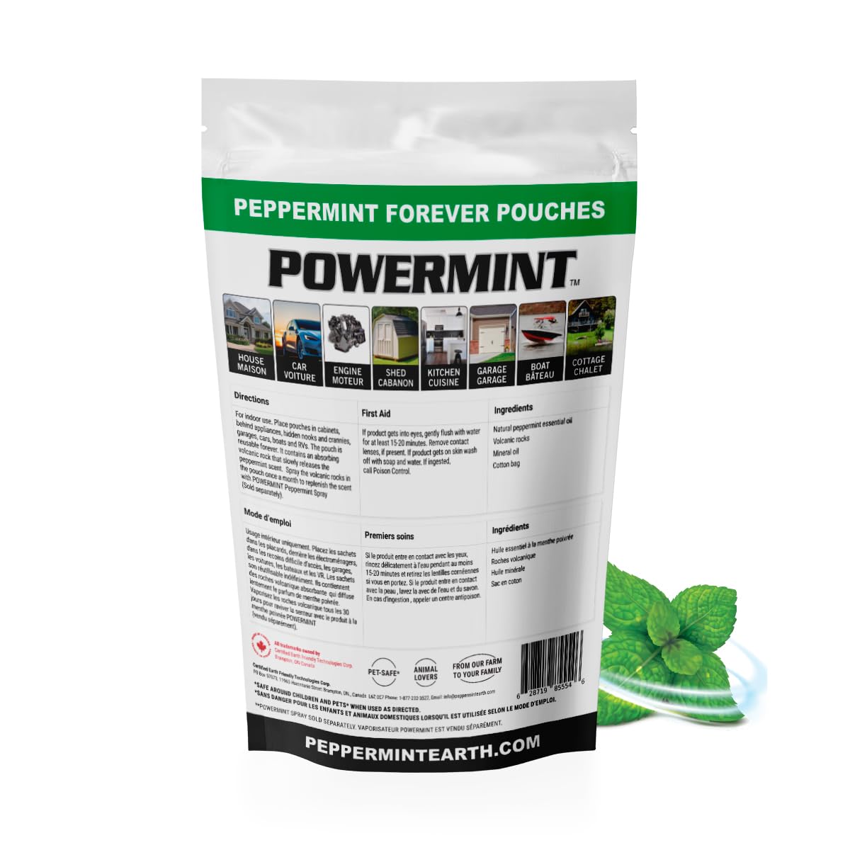 POWERMINT Peppermint Forever Pouches for Home, Farm and Vehicle. Premium Quality. 4-PACK — view 2