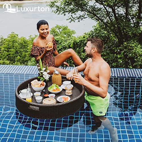 Luxurton Floating Tray – 80 X 15 Cm Floating Pool Tray – Drinks And Food Serving Tray For Pool Parties – Wear-Resistant Rattan Party Serving Tray – Round Brown #TOP6