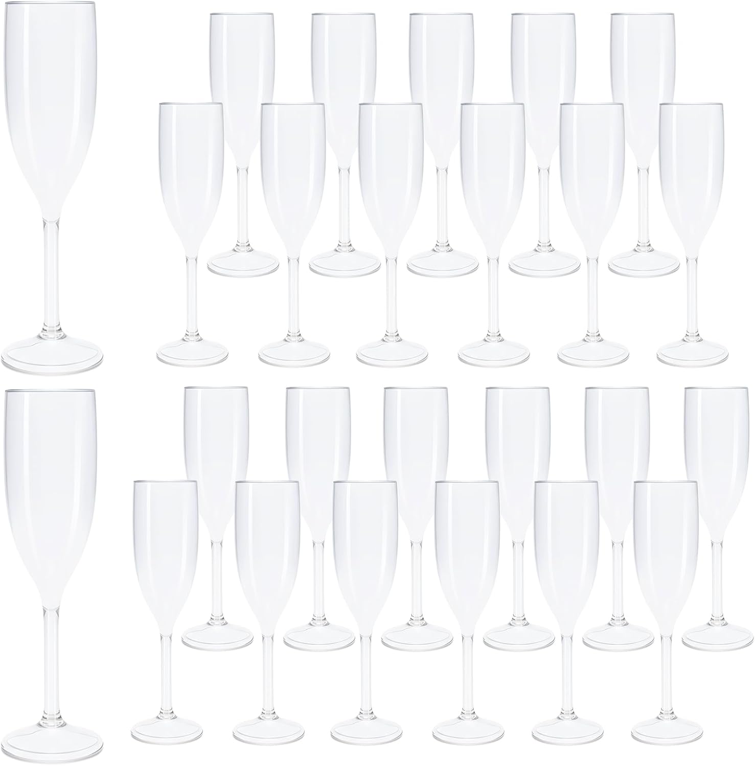 LEYIQU Champagne Flutes, Plastic Champagne Glasses for Wedding, Disposable Wine Glasses for Valentine’s Day Party Mimosa Bar Anniversary Event Drinks (24, Clear)
