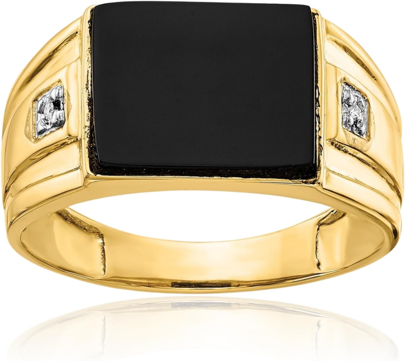 IceCarats 10K Solid Yellow Gold Onyx Diamond Accent Signet Ring 4mm Band Polished