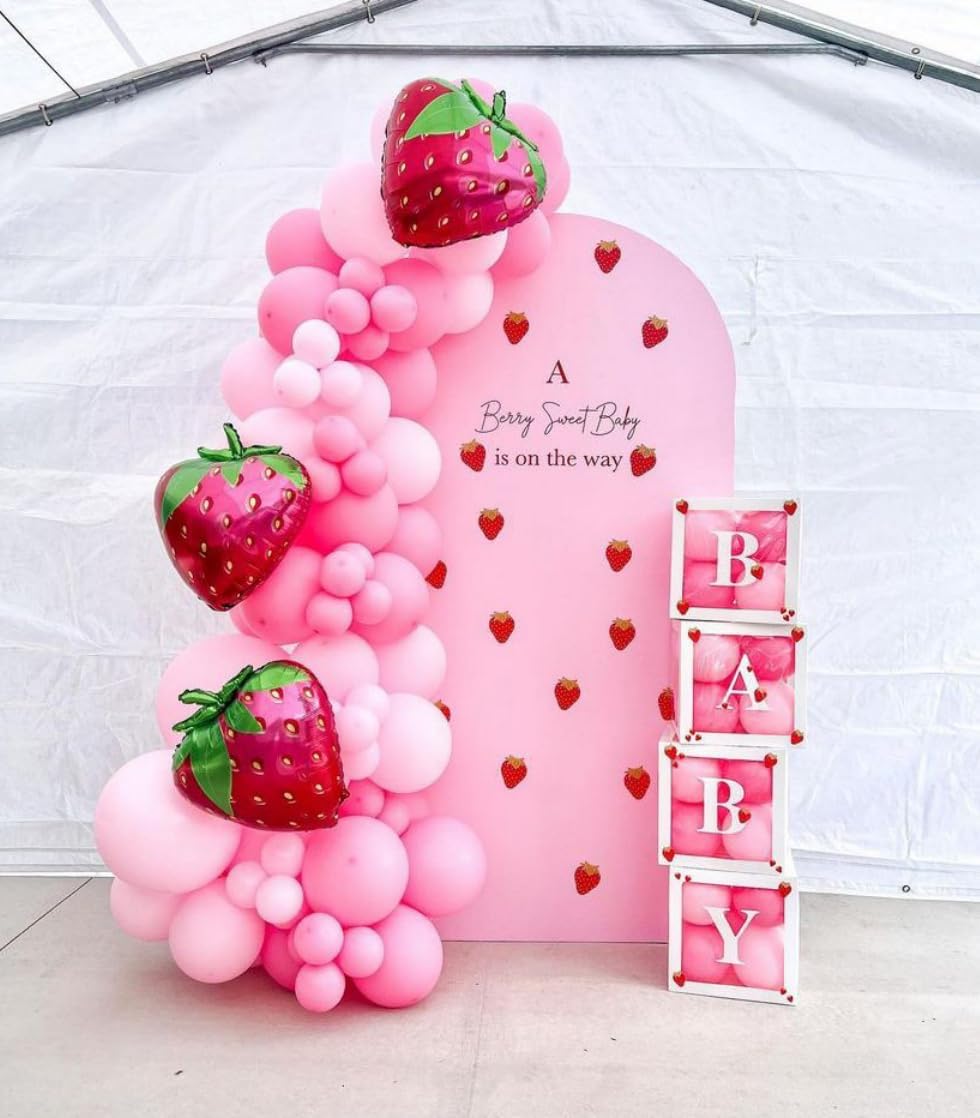 A Berry Sweet Baby is On The Way Arch Backdrop Cover Pink Strawberry Birthday Party Decorations Arch Stand Covers Baby Shower Fiesta Parties(2.6x6ft Cover,3888)