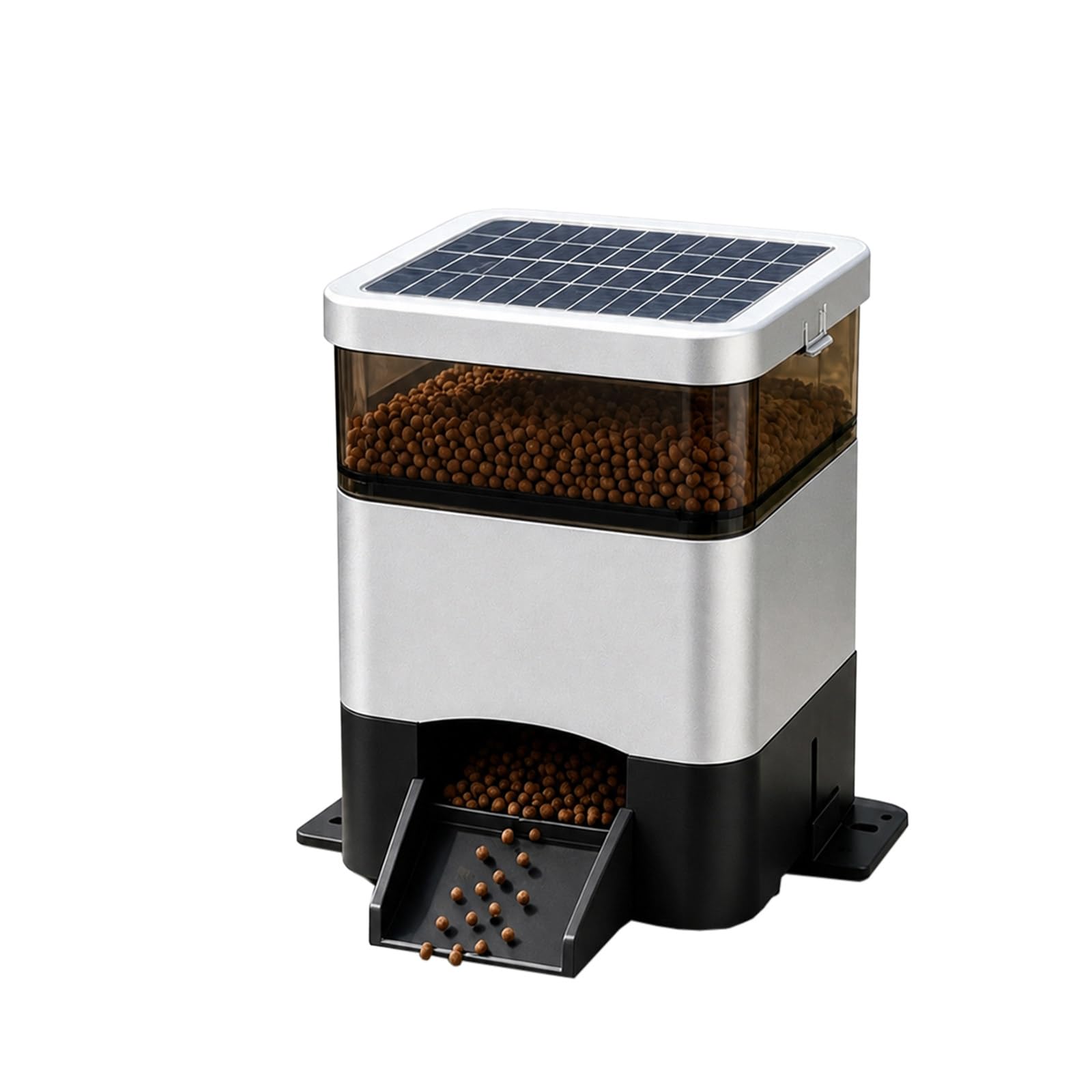 Mangiatoia Automatica per Pesci per Vacanze, 4L(10L) ad Energia Solare con Controllo Mobile, Timer Solare e CA, A Prova di umidità per Laghetto Esterno Silver-4L