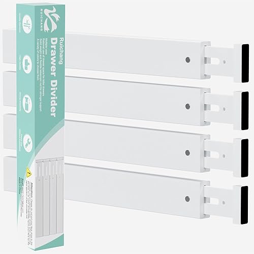 Ruichang Divisor de bambú para cajones de cocina, paquete de 4, organizador de cajones de utensilios ajustable de 17-22 pulgadas para tocador, baño,