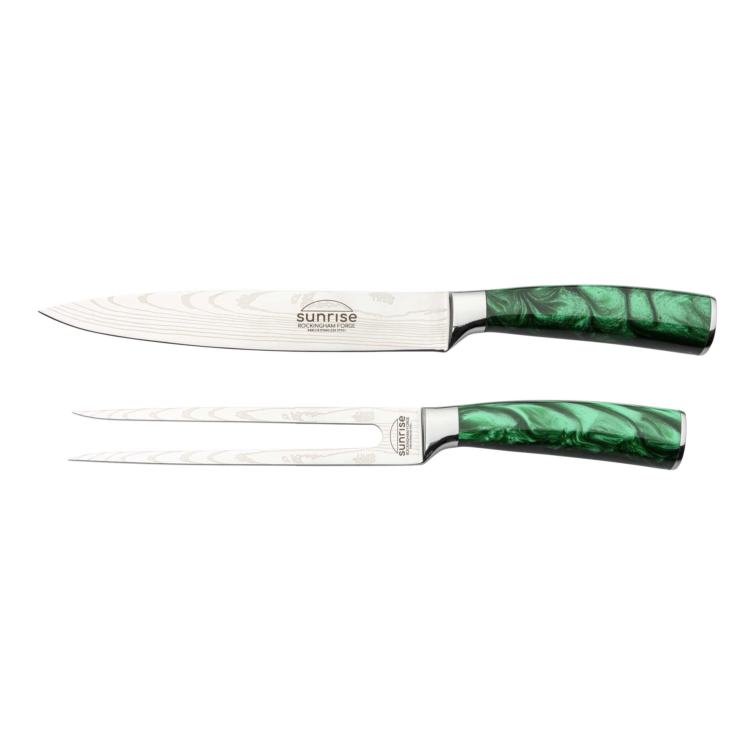 Rockingham Forge Sunrise Collection Carving Knife and Fork Set, Premium Stainless Steel with Resin Handles, Green
