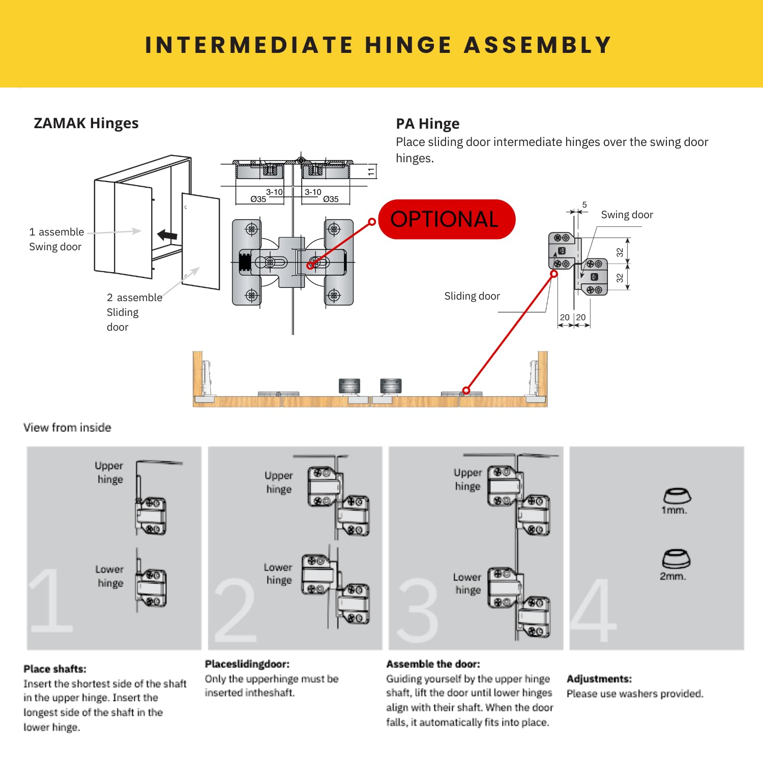 INDAUX Kit Ferramenta per 4 Ante a Libro Con Cerniere Ammortizzate Soft Collo Alto 18, Binario 200 cm, Peso Max 50 kg, Sistema Scorrevole