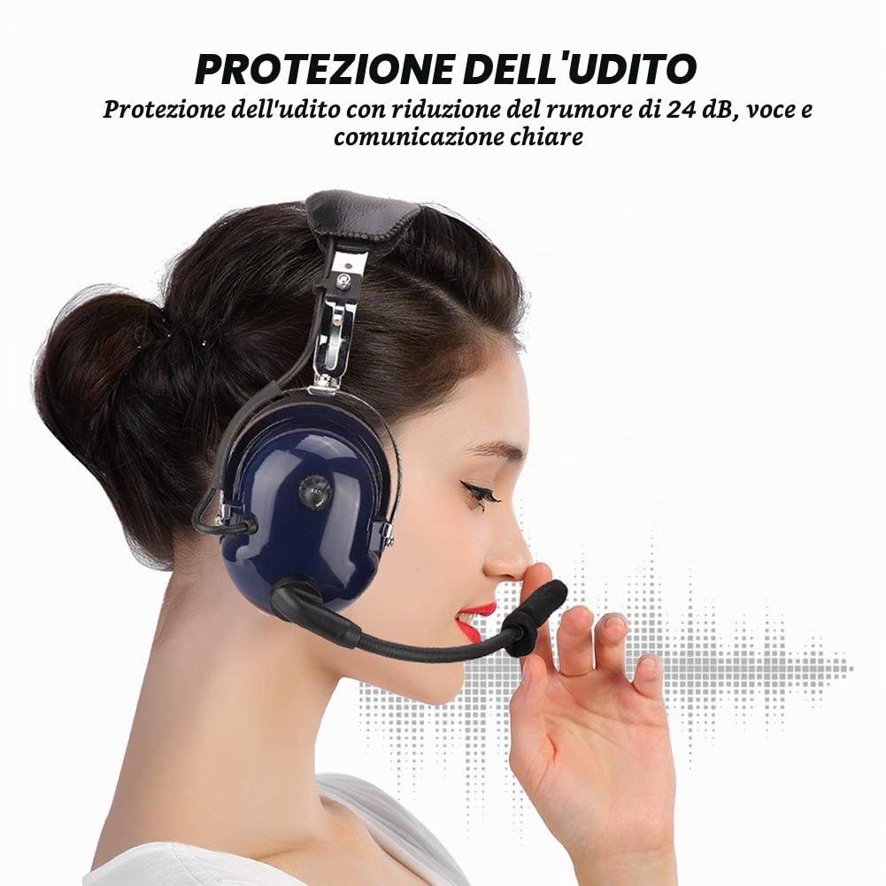 Cuffie aviazione generale con microfoni, cuffie antirumore da 3,5 mm per piloti e adotta schiuma antivento, con altoparlanti audio doppia, doppia presa GA