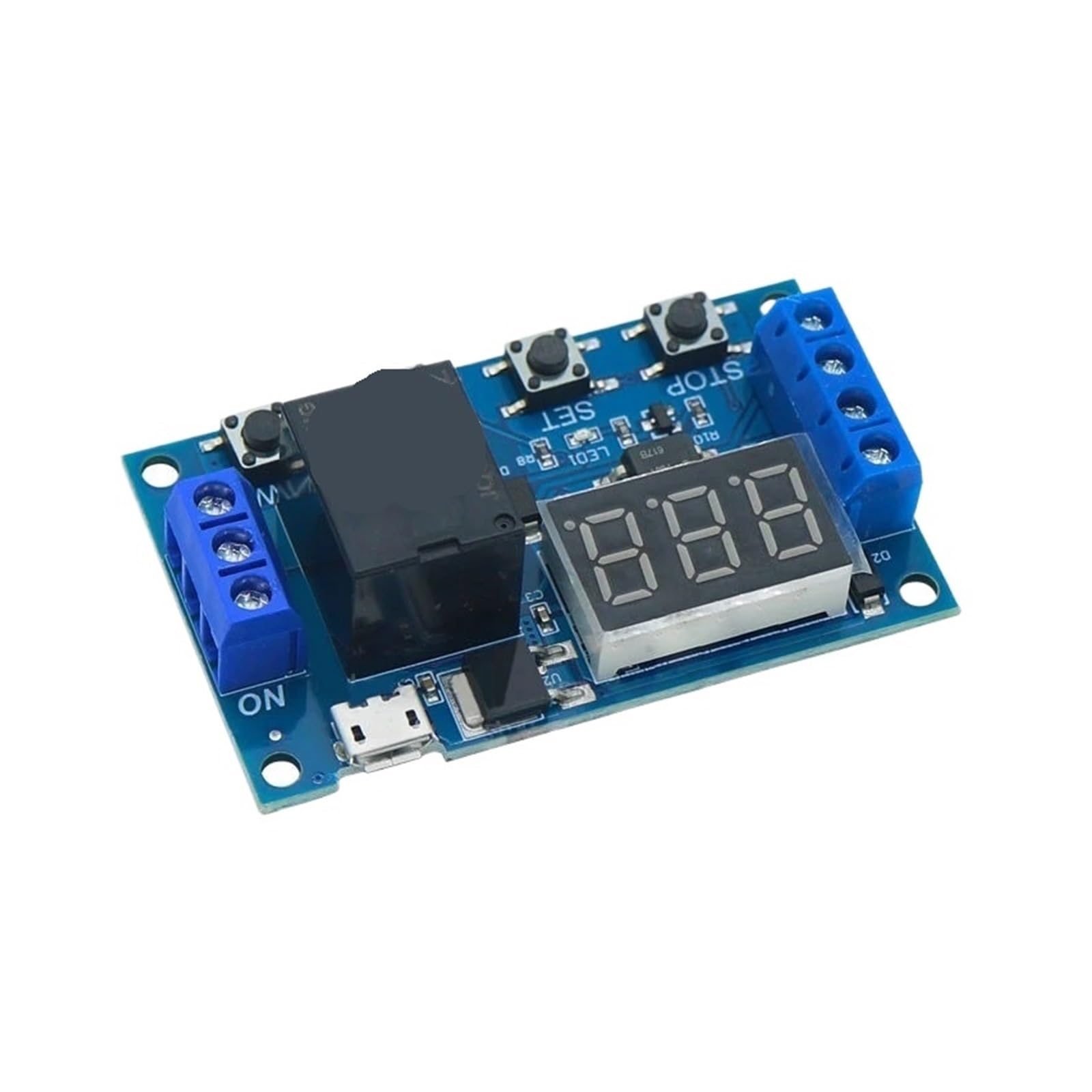 Alimentation CC 6-30 V, USB 5, affichage LED, minuterie de temporisation, interrupteur d'arrêt, relais temporisé 6, 9, 12, 24