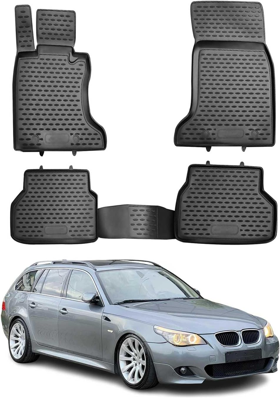 OMAC Floor Mats for BMW 5 Series E61 Wagon 2004-2010 Car Mats All Weather 3D Custom Fit Rubber Mat Waterproof Odorless TPE Floor Liners Laser Measured Non-Slip (Black)