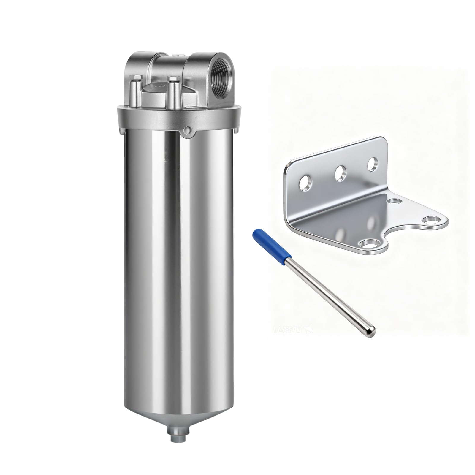 NSF/ANSI 42 Certification Stainless Steel Filter Housing for 10" Filter Cartridge, 3/4NPT Water Filter Housing, Drain Valve Style C (Square Head)