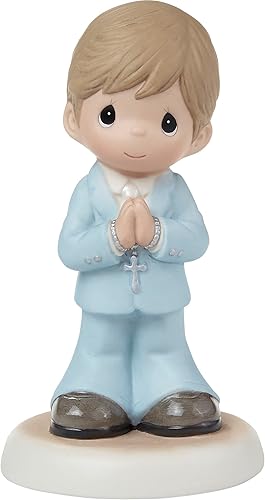Precious Moments Blessings On Your First Comunion - Figura de pelo moreno, regalo de primera comunión para niños, recuerdo religioso para fe