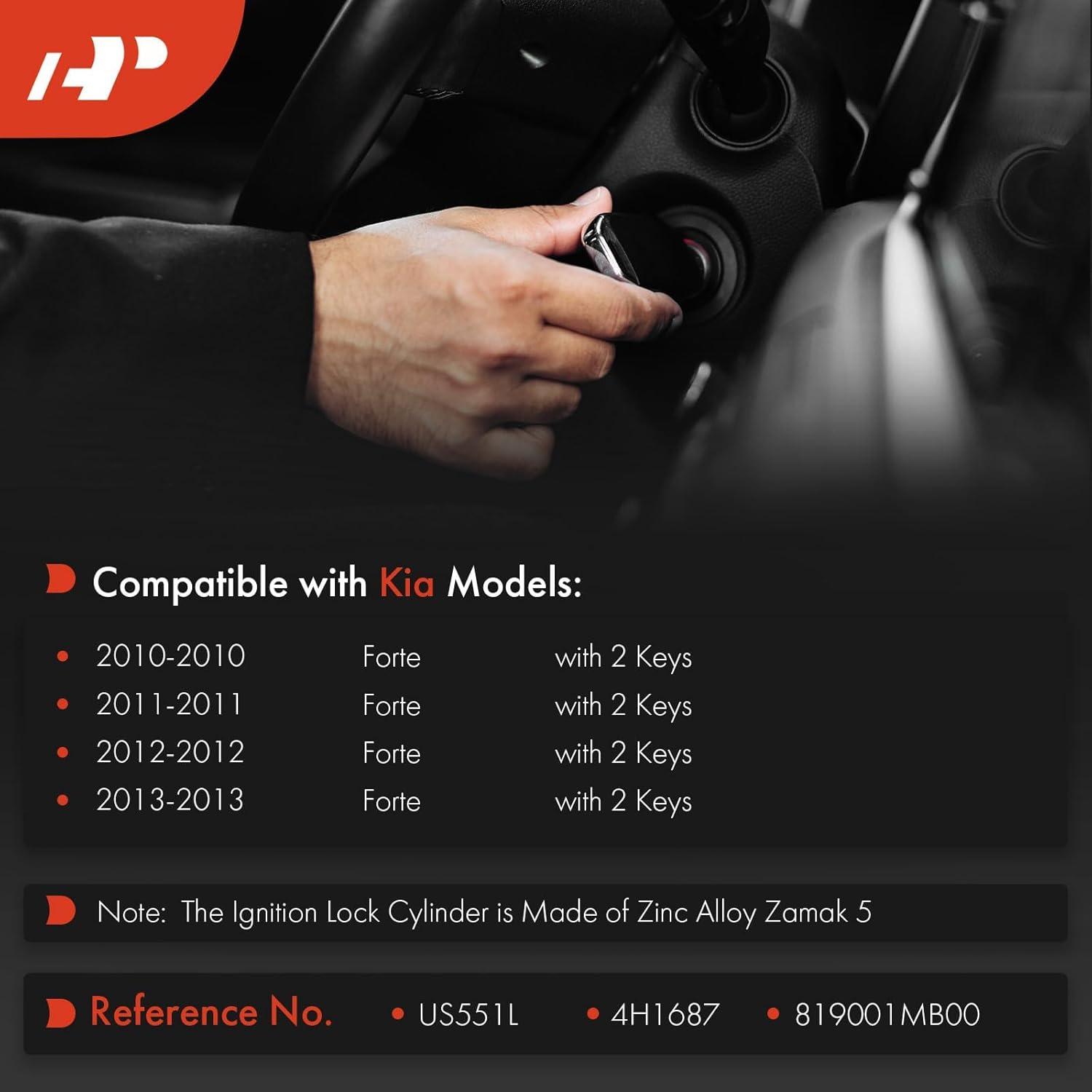 A-Premium 4-Blades Ignition Lock Cylinder with 2 keys Compatible with Kia Forte 2010 2011 2012 2013