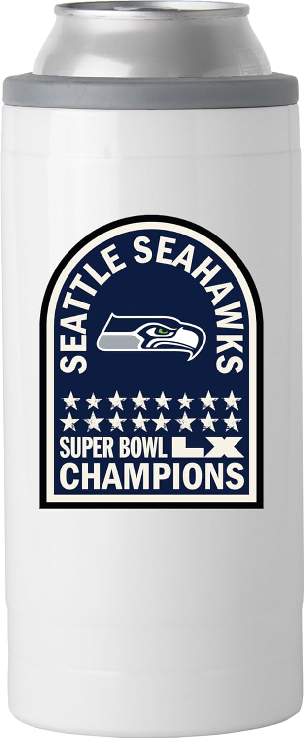 FANMATS NFL Seattle Seahawks Super Bowl 60 Champions 12 oz Stainless Steel Slim Can Coolie - Stainless Steel, Team Color