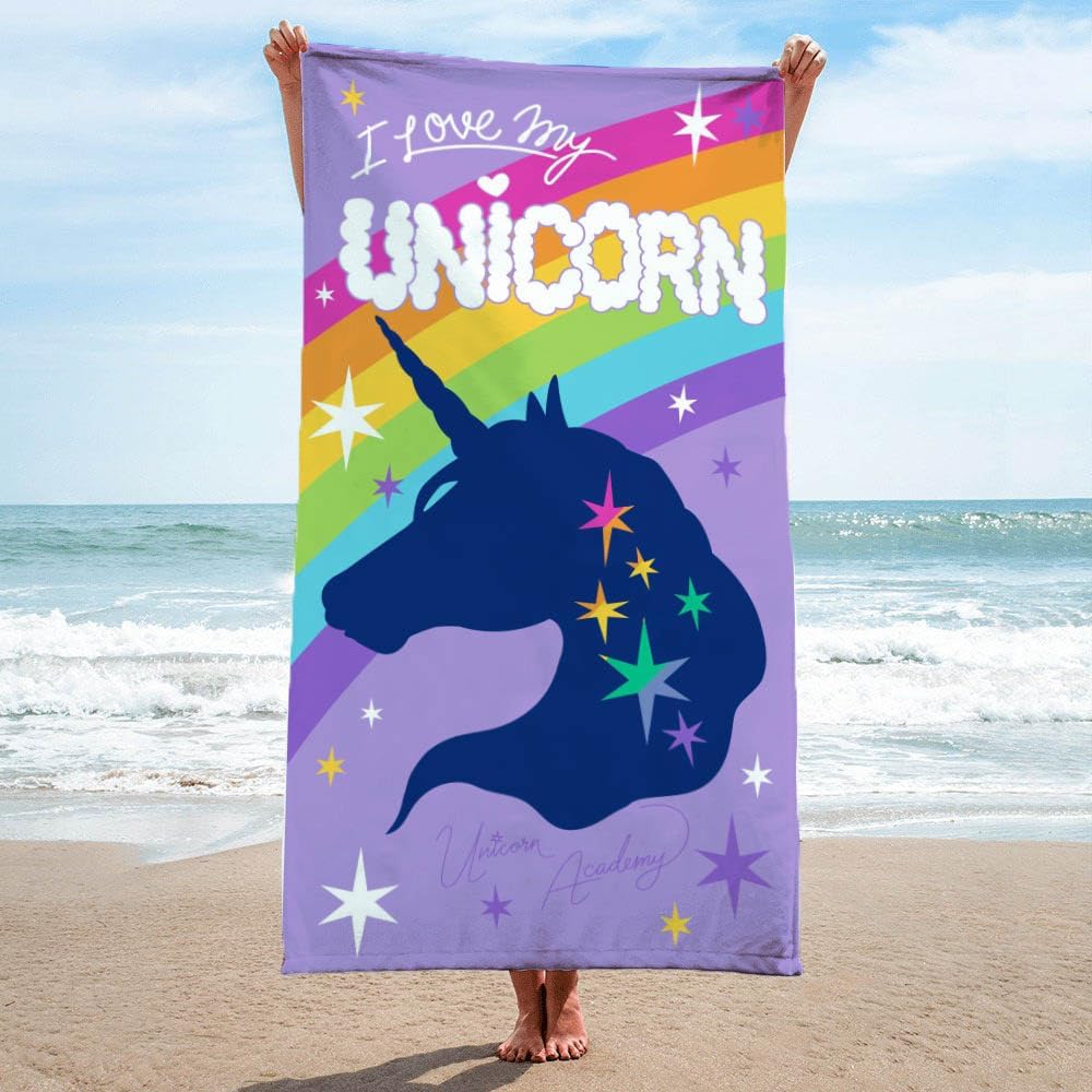 Jay Franco Unicorn Academy Bath Pool Beach Towel - Kids Purple Super Soft & Absorbent 100% Cotton Towel, Measures 28 x 58