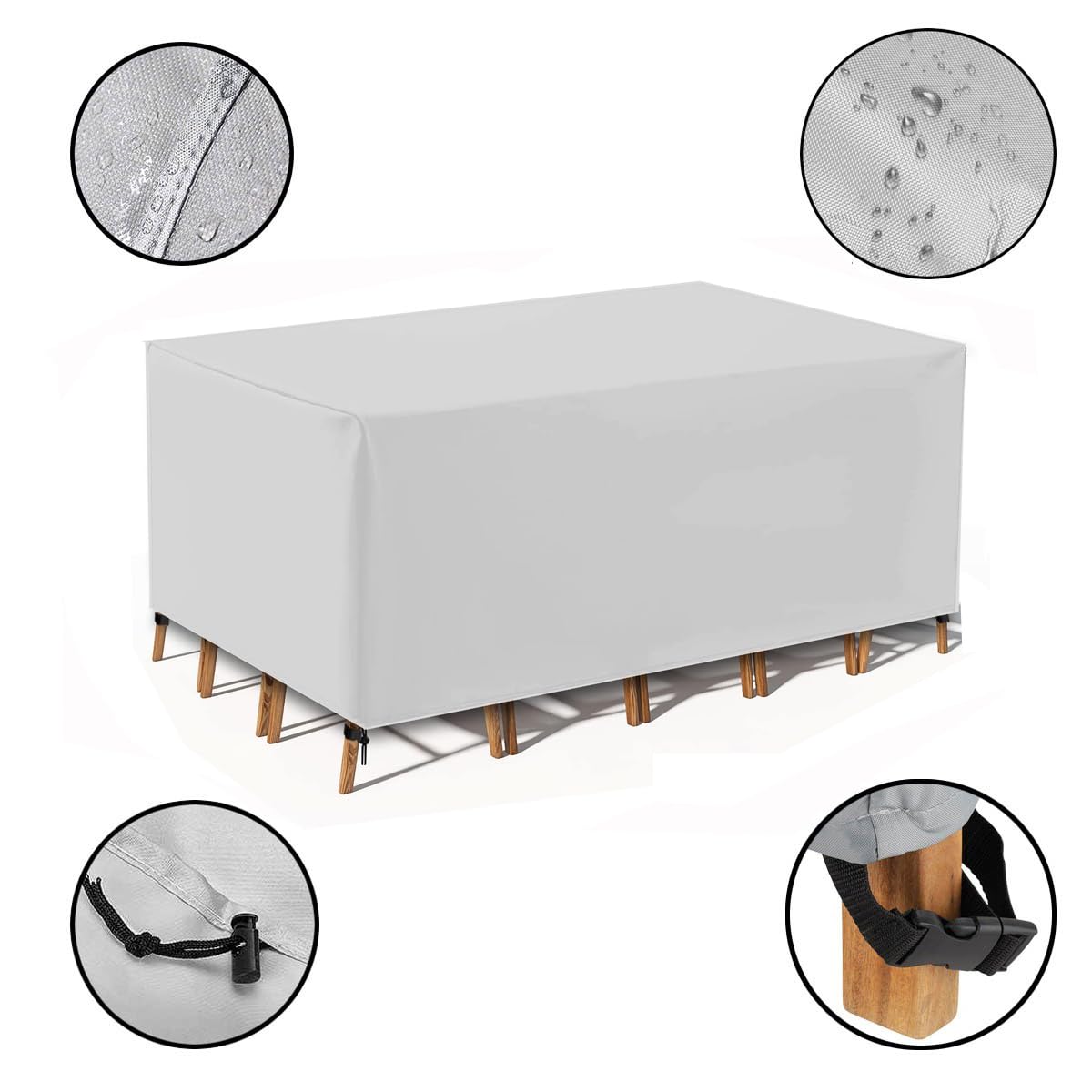 Coperture per Mobili da Giardino Copertura Tavolo Sedie Esterno Impermeabile Telo Copri Tavoli da Terrazza Quadrato 600D Oxford Anti-UV Antivento 120x60x90cm