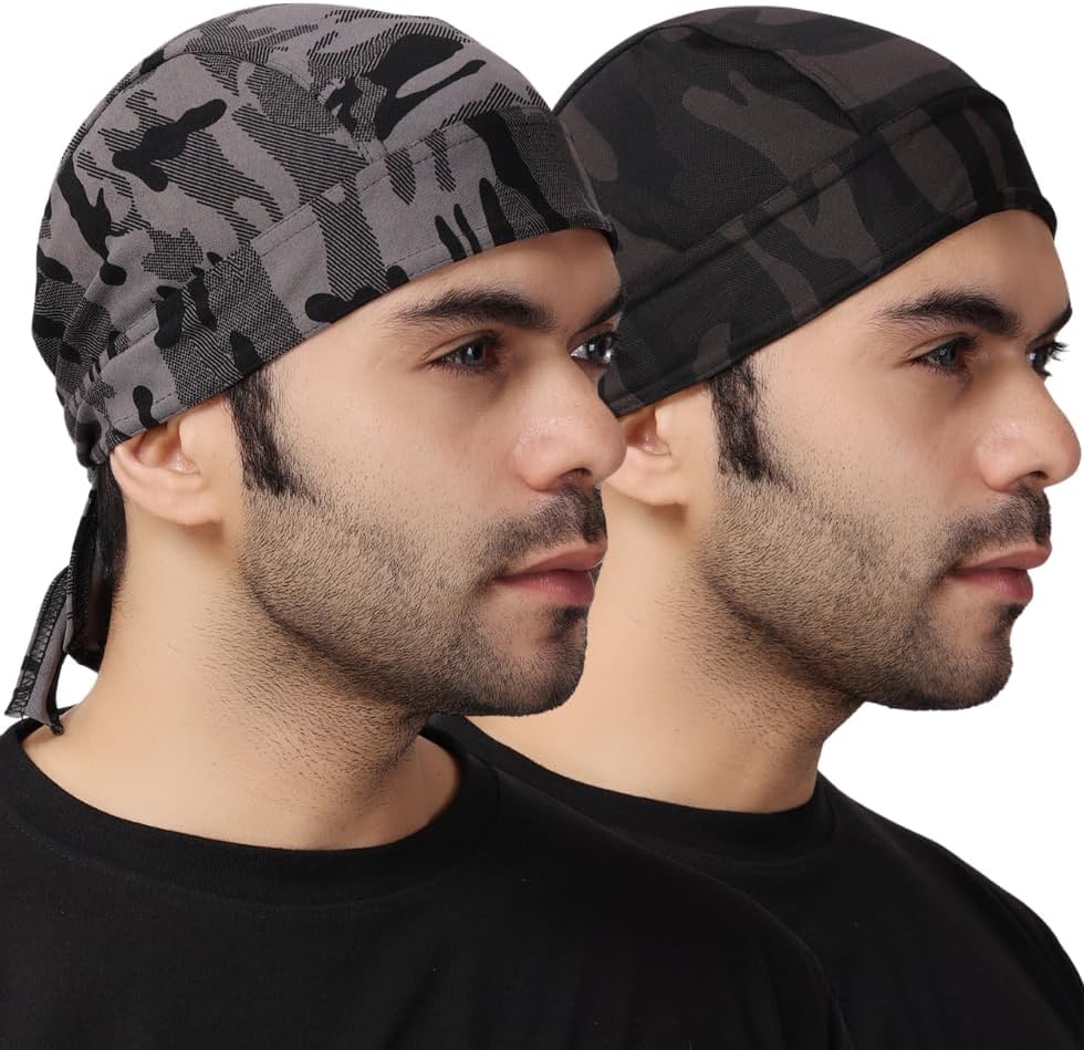 Unisex Spandex Patka Skull Cap Bandana/Fashionable Helmet Liner/Head Cap-Hard Hat Liner Sweat Cap - Cycling Cap - Pirate Bandana Army Print (Pack of 2), Free Size