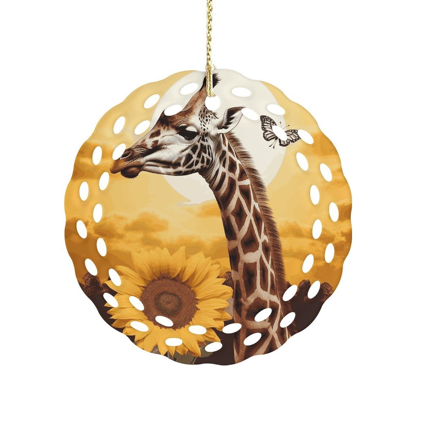 Fekiloot Women's Style Giraffe And Sunflower Ceramic Ornaments 3 Inch Round,Holiday Keepsake For ,Girls,Pet Owners,Hanging Ornament Gifts Idea For Home