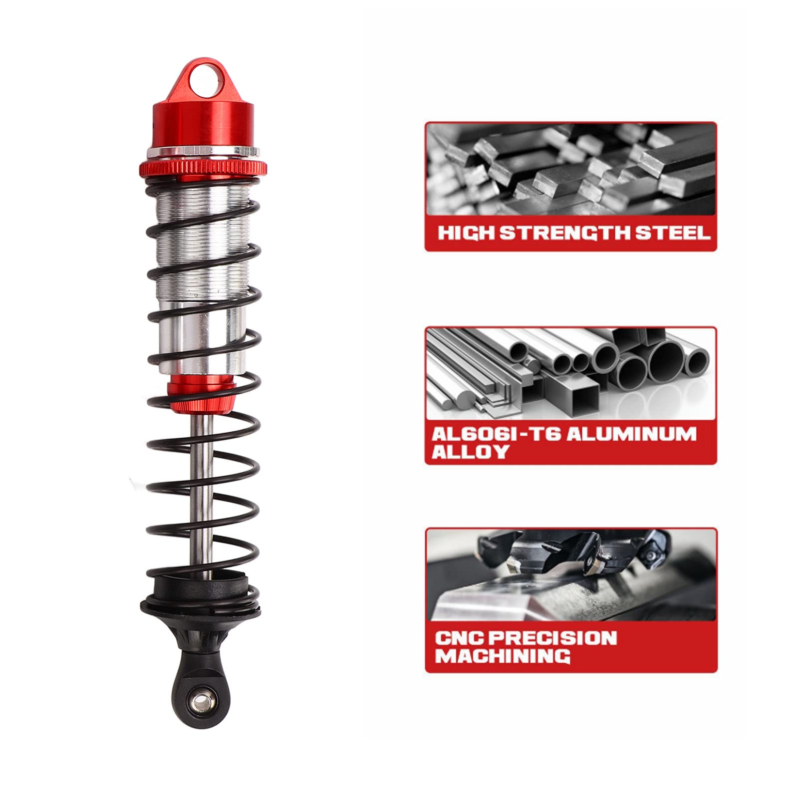 4 szt. RC przednie tylne amortyzatory RC amortyzator samochodowy część zamienna do samochodu Traxxas MAXX 2.0 1/10 RC (Red)