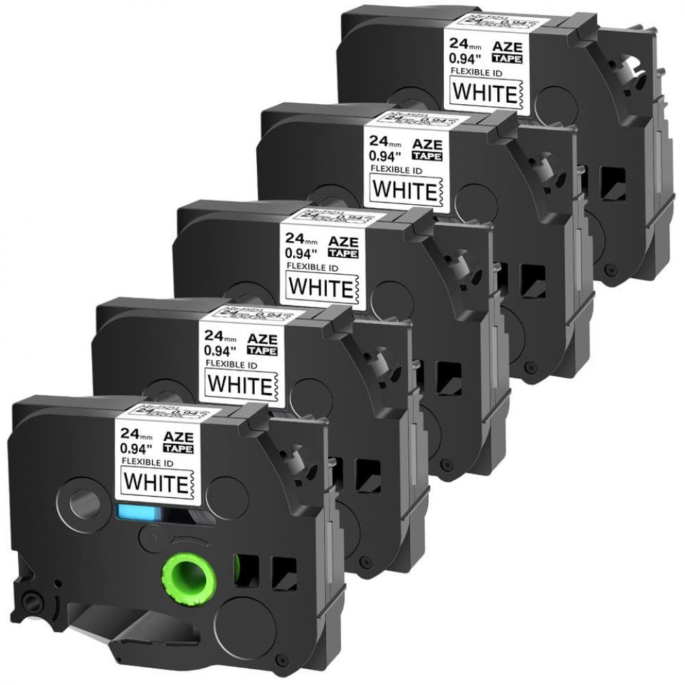 Nastro per etichette da 5 pezzi da 24 mm compatibile con la cartuccia a cartuccia laminata con ID flessibile TZe-FX251 nero su bianco