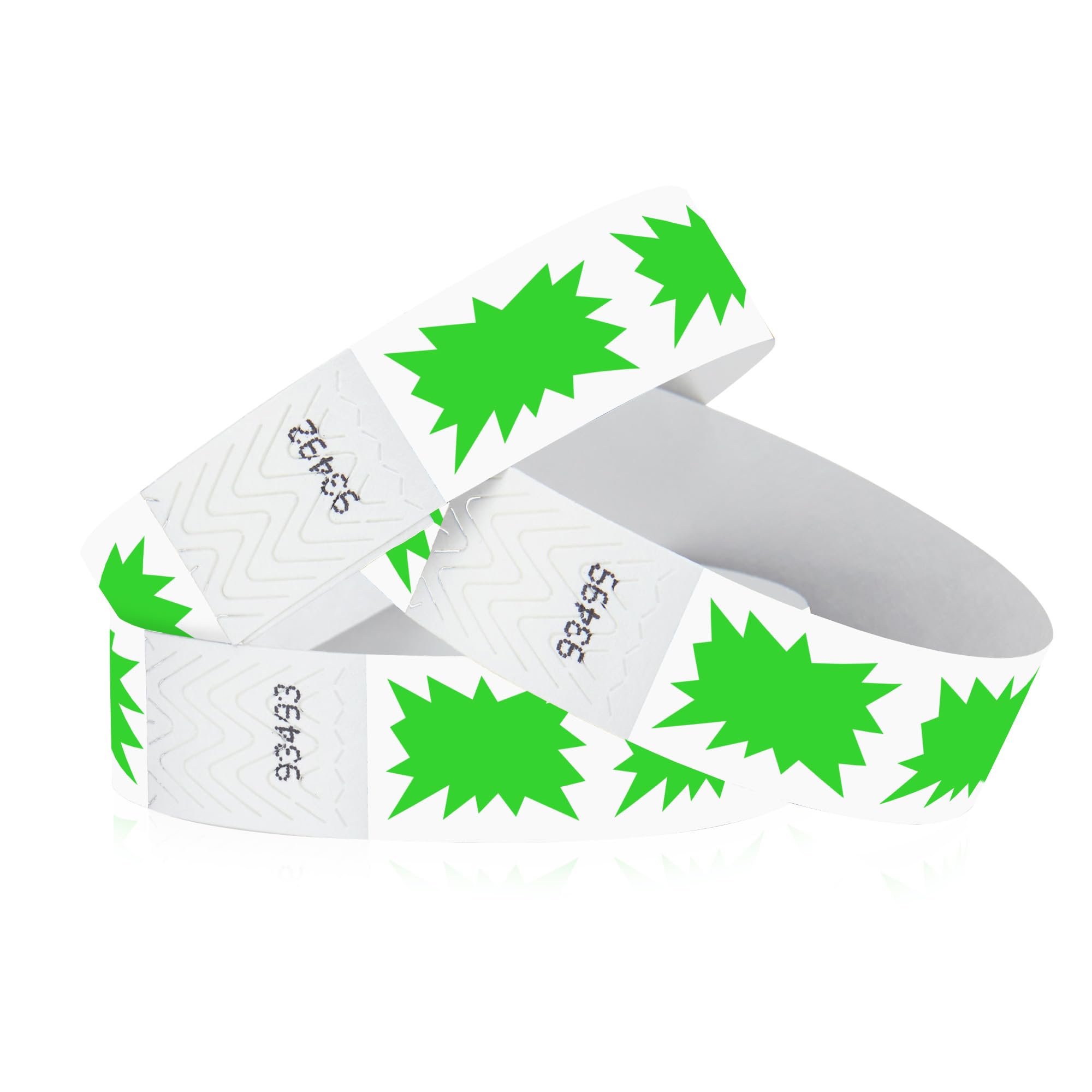 500 WristCo Green Burst Tyvek Wristbands for Events - Comfortable Tear Resistant Paper Bracelets ID Wrist Bands for Concerts Festivals Admission Party Identification