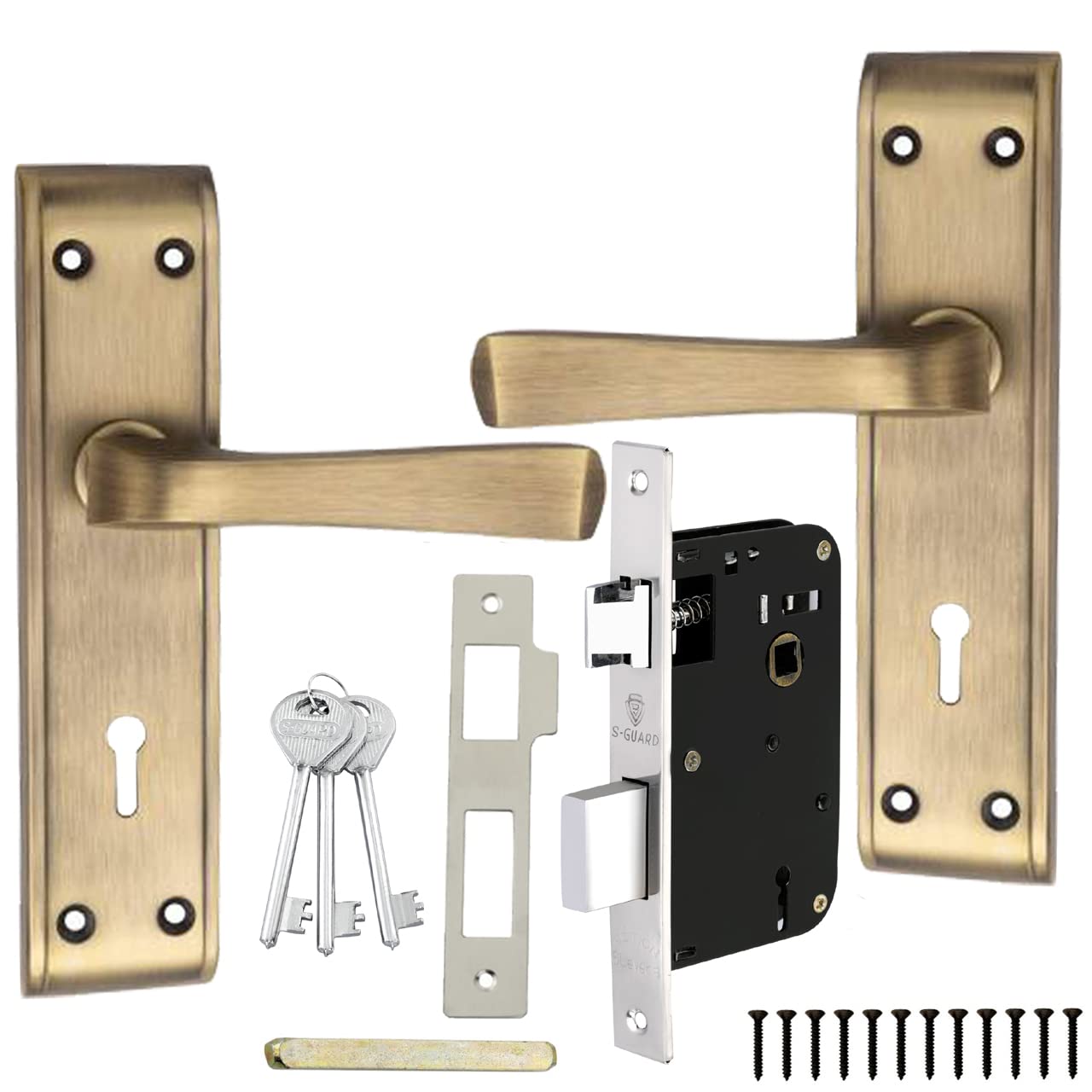 S-GUARD Heavy Duty Door Lock | Mortise Handle Lock for Main Gate| Bedroom | Main Door| Offices| Hotels | OD-Wonder 7 inch, Finish-Gold Antique, 65MM Double Turn Lock-3 Keys (B0C2Z6LV3R) Amazon Price History, Amazon Price Tracker