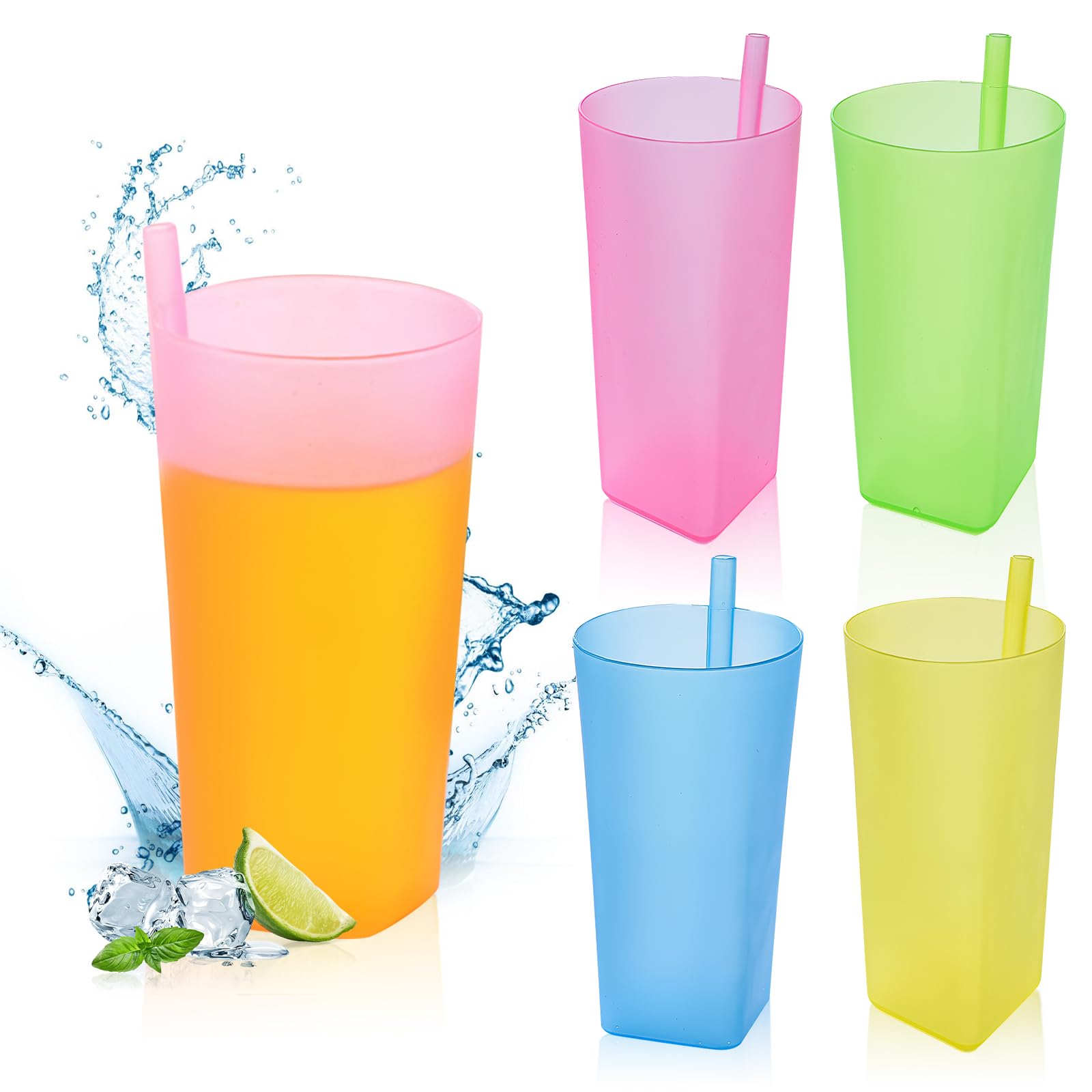 Colourful sipping cups, 4 built-in straw cups (L)