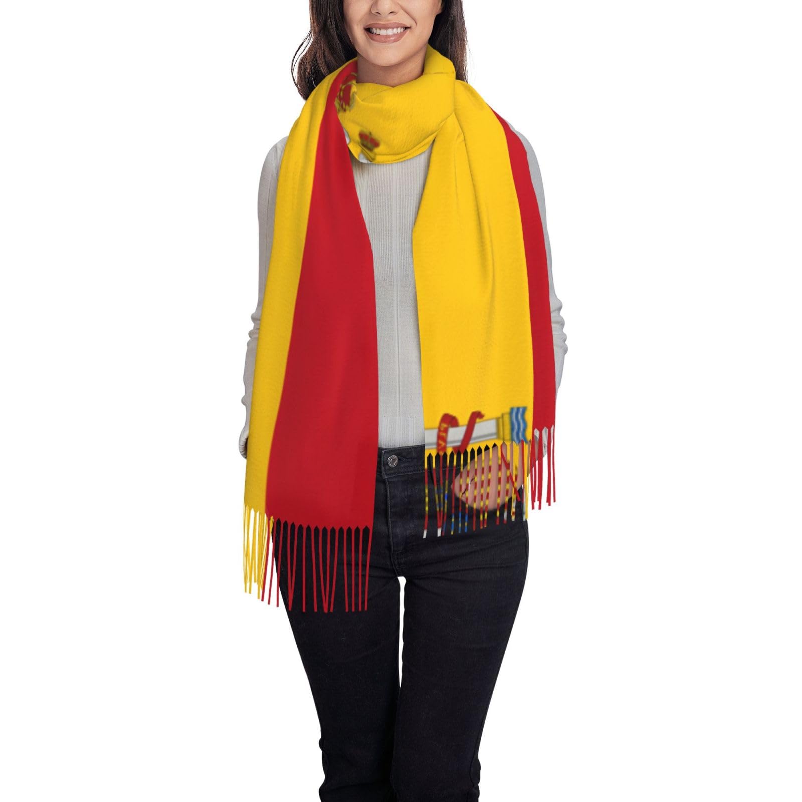 OIBNKCN Spanish flag Scarf shawl, tassel scarf, tassel shawl, tassel scarf, Black, One size