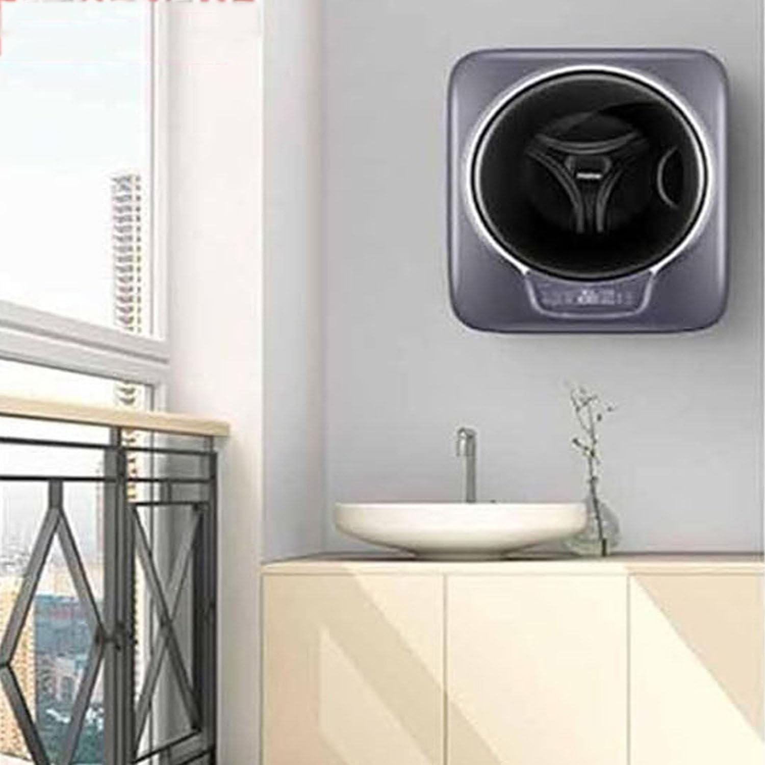 Mini Lavatrice Elettrica A Tamburo Montata A Parete, Lavatrice A Tamburo Frontale Completamente Automatica da 3 kg Montata A Parete, Lavaggio Ad Alta Temperatura/Basso Rumore