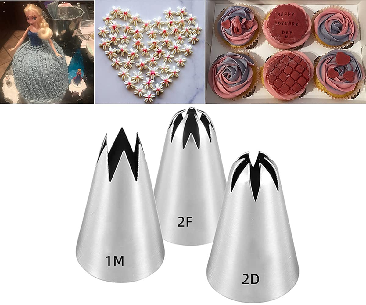 Set di 3 beccucci per tubazioni per torte, kit fai da te per glassa a forma di rosa, per decorare torte (1 m, 2D, 2F