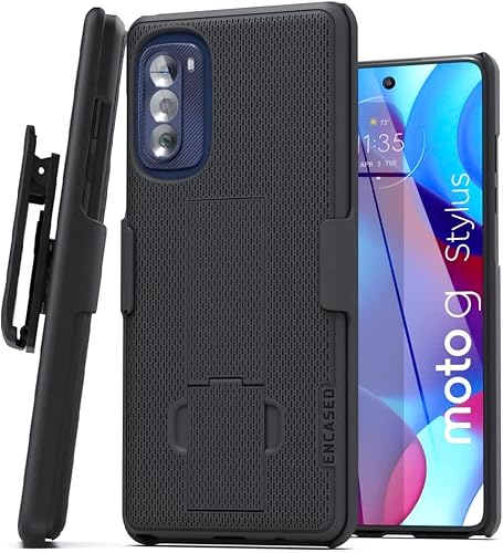 Encased Funda con clip para cinturón para Moto G Stylus 5G 2022 con soporte (serie DuraClip), color negro