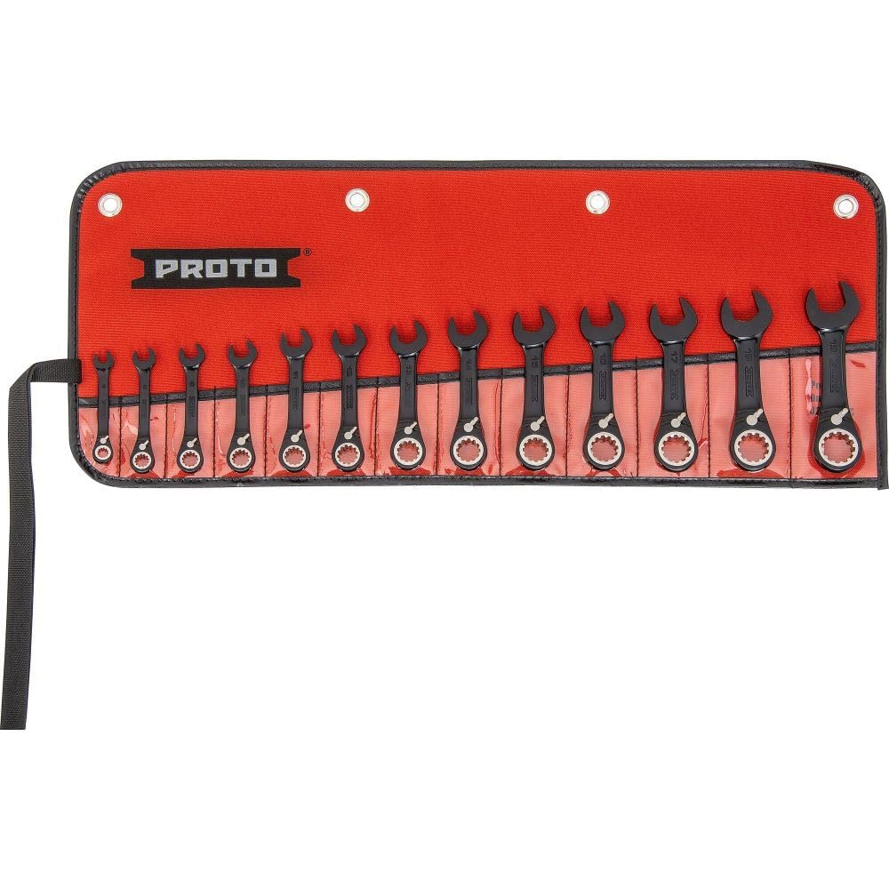 Stanley Proto Industrial jscvms-13s Extra corto negro 13 piezas Juego de llaves inglesas combinadas con carraca hacia atrás – millimeter