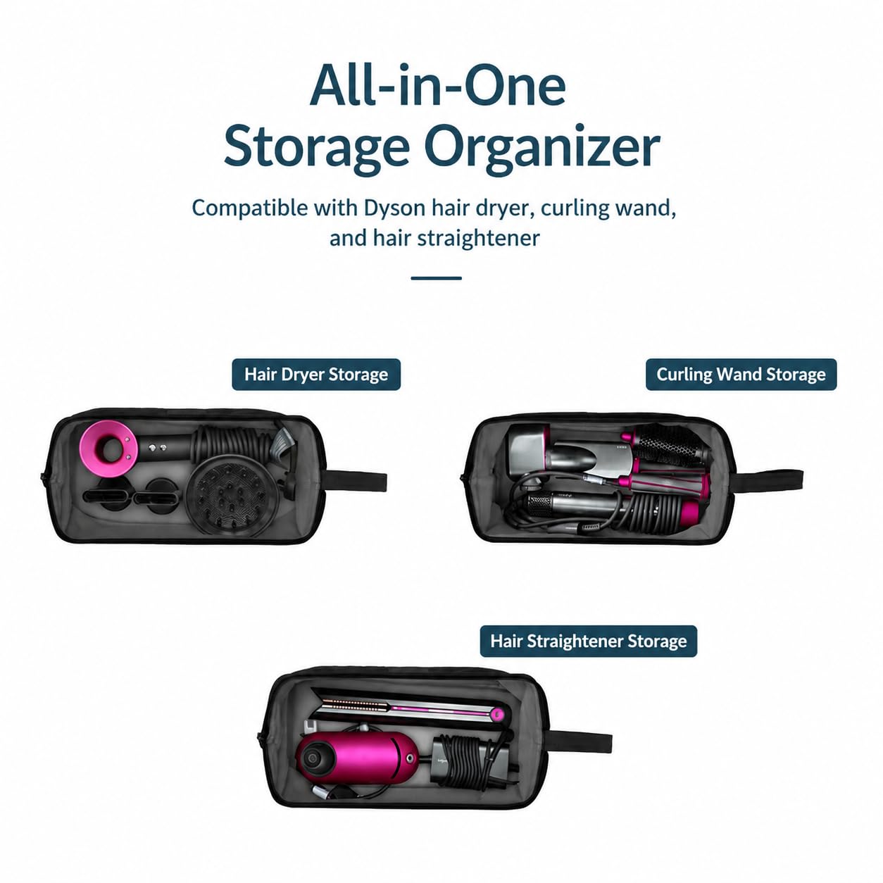 Bolsa de Almacenamiento de Viaje para Secador de Pelo, Funda Plancha Pelo con Asa Portátil Compatible con Dyson Airwrap Styler y Shark Flexstyle, Dyson Supersonic y Rizador, para Viaje