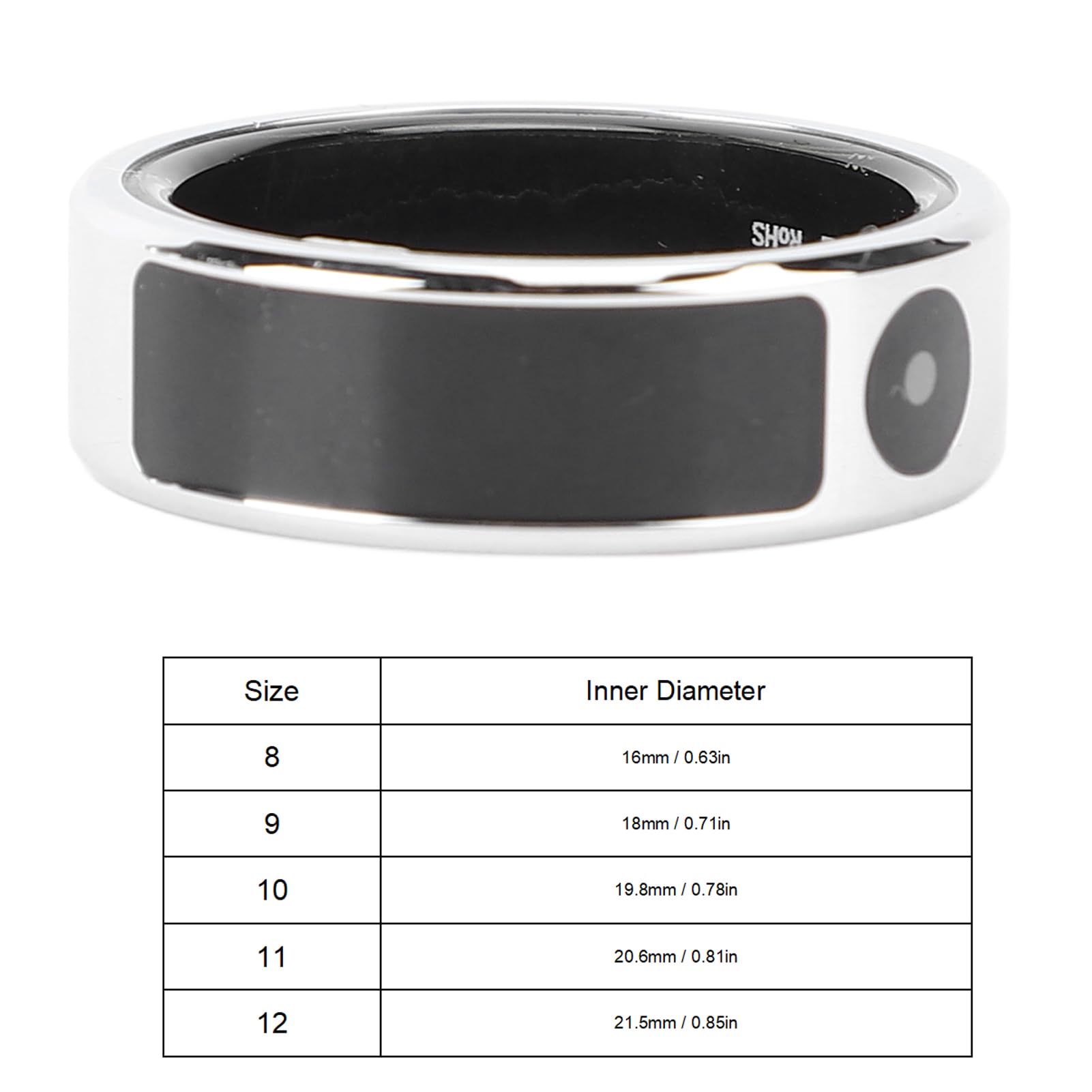 Anneau de Fitness Intelligent avec Affichage Couleur, Tracker d'activité IP68, Modes Multi-Sports, connectivité D'application Mobile, Bague de santé en Acier Inoxydable pour (8) (9) (10) (11) (12)