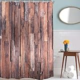 Exoticbuy Duschvorhang mit Haken, Holzplanken-Muster, wasserdicht, Polyester, multi, 180x180cm