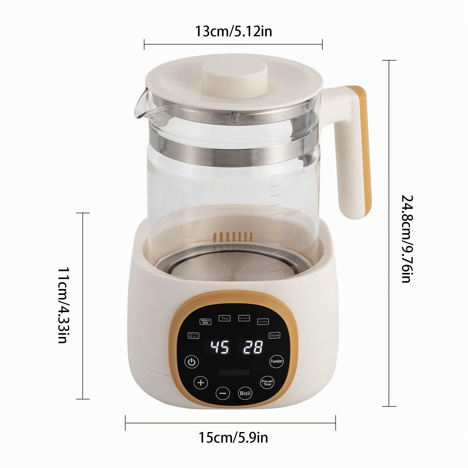 Bouilloire avec réglage de la température, chauffe-biberon pour bébé avec affichage numérique LED, maintien au chaud pendant 72 heures, 600 W, 1,3 l