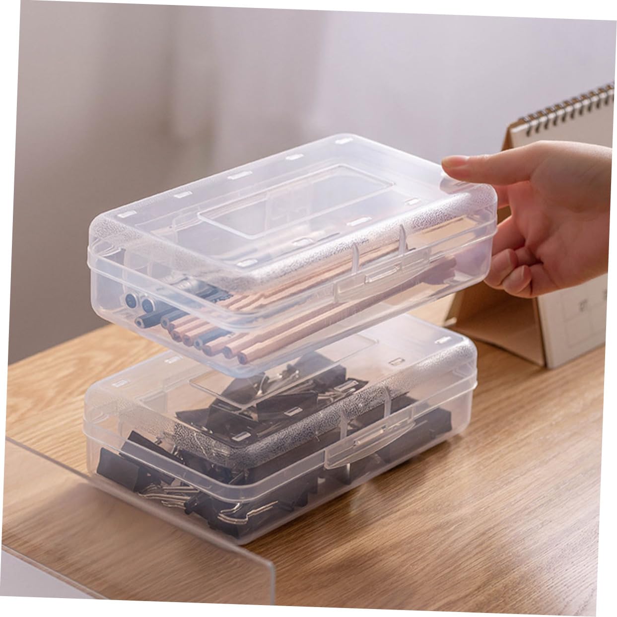 Hohopeti 6piezas Caja De Almacenamiento Transparente De Plástico Organizador De Material Escolar Contenedor Apilable para Lápices y Utensilios De Escritura para Estudiantes y Profesores