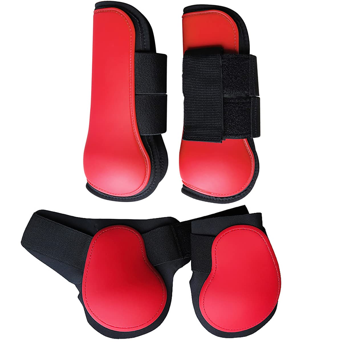 TopHomer Horse Leg Boots, 4PCS Protector De Pierna De Caballo Ajustable, Protección Pierna Salto Caballo, Tendón Caballo Pierna Seguro PU Ecuestre Envolvente (Rojo, L)