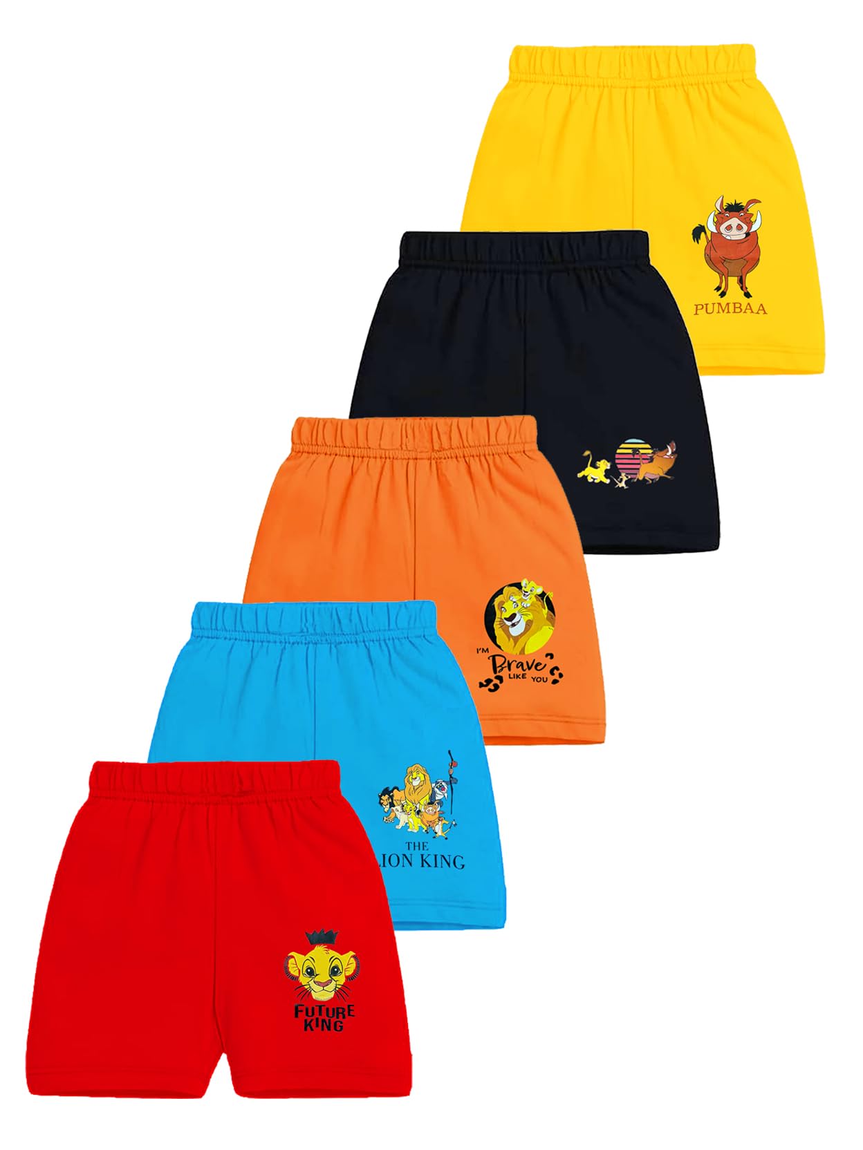 Kuchipoo © Disney Boys Regular Fit Cotton Shorts - Pack of 5
