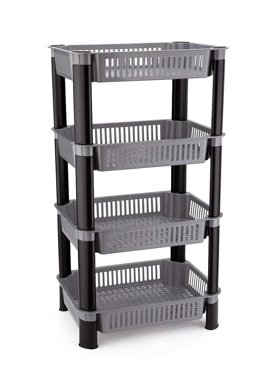 AEXONIZ TOYS Storage Rack Stand - 4 Layer Multi Purpose Vegetable Storage Rack, Plastic Space Saving Basket Organizer for Household, Office, Bedroom, Kitchen, Living Room (Grey)-picture-16