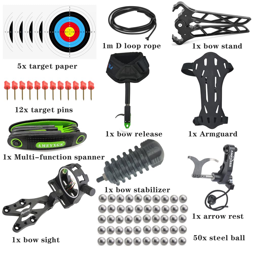 Set di archi compound 40-70lbs regolabile in acciaio palla e freccia arco doppio scopo Archi da caccia per tiro al bersaglio pesca con l'arco Let-off:80%