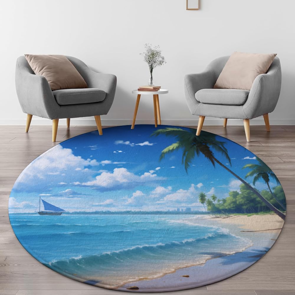 Amazon.com: Beach Round Rug 9 ft - Washable & Non-Slip Soft
