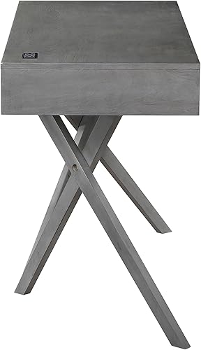 Miniatura 7 de 24/7 Shop at Home Idris Mid-Century - Escritorio moderno de madera con 2 cajones con puerto USB, toma de corriente para estación de trabajo, oficina