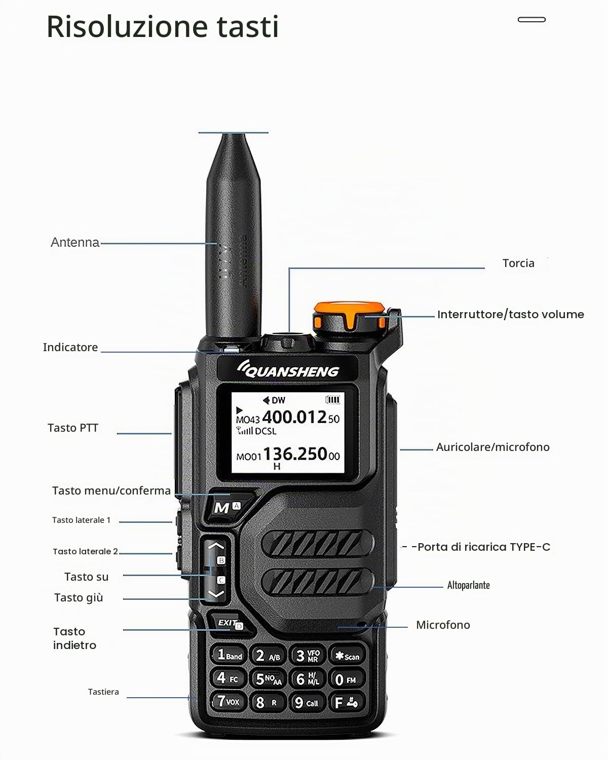 QUANSHENG Walkie Talkie UV-K5 Professionali Radio，200 Canali CTCSS/DCS Walkie Talkie Professionali con Auricolare，Ricetrasmettitore a Lungo Raggio Adatte per Attività all'aperto,Ciclismo,Cantieri